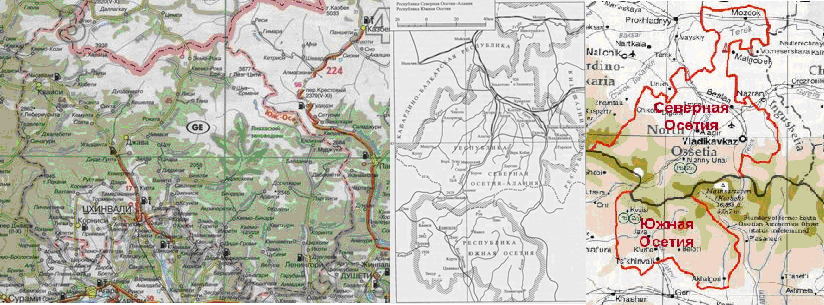Карта северной и южной осетии на карте